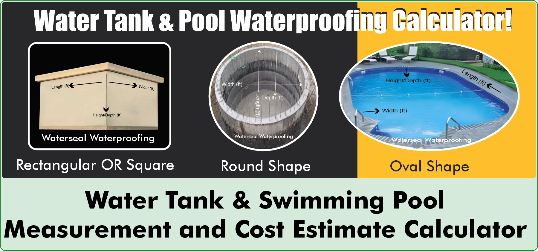 Water Tank & Swimming Pool Measurement and Cost Estimate Calculator